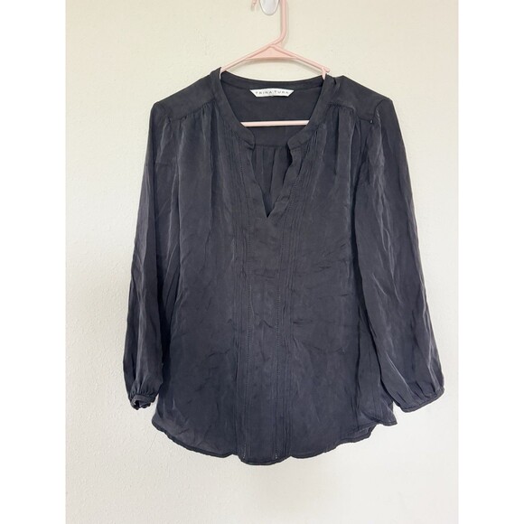 Trina Turk Womens Silk Split Neck Blouse Size M Boho Chic Minimalist Preppy Top - Picture 1 of 6